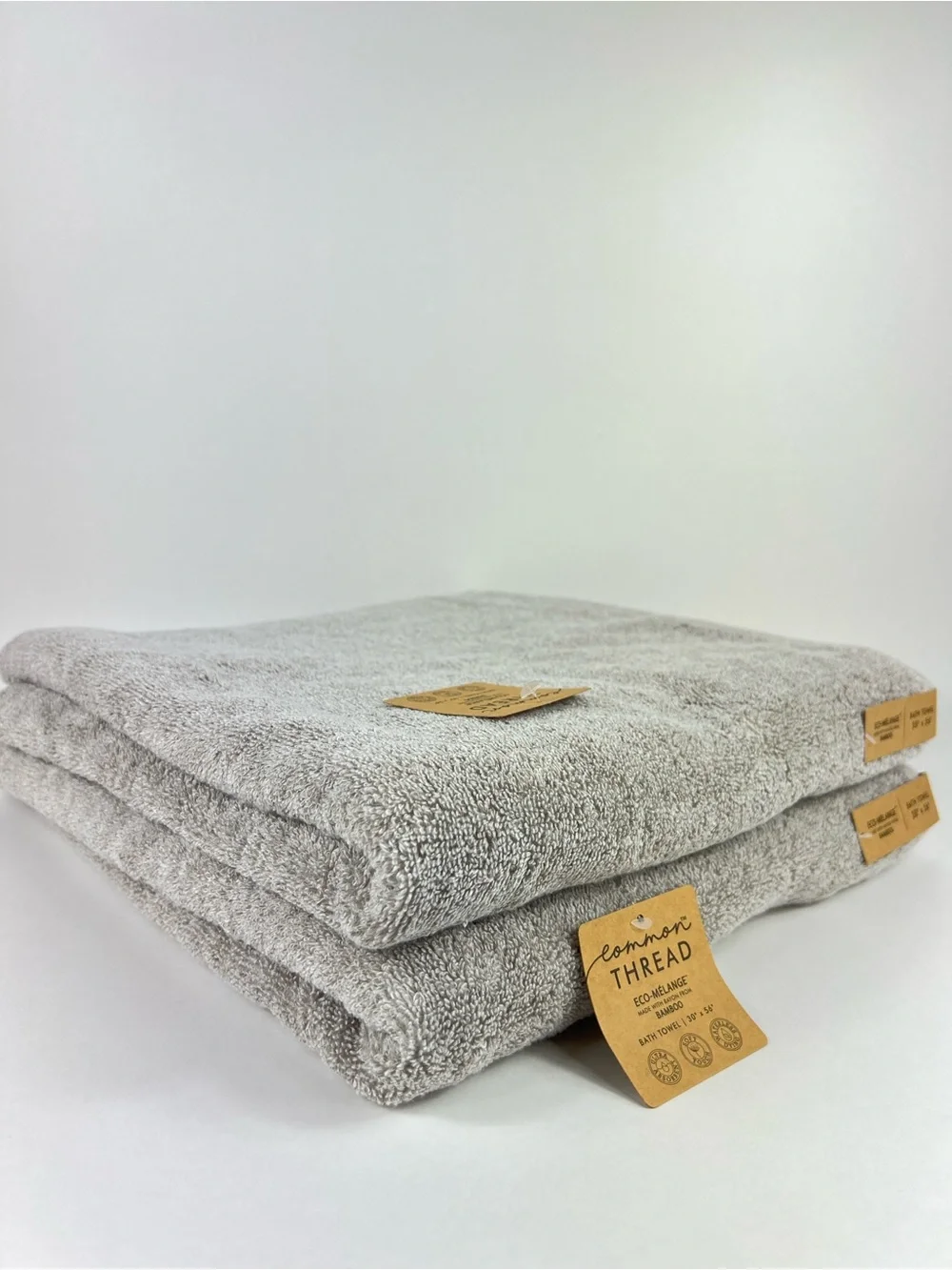Common Thread Bamboo Bath Towel Set Tan Eco Melange Plush Soft Cotton 2 Pc NEW